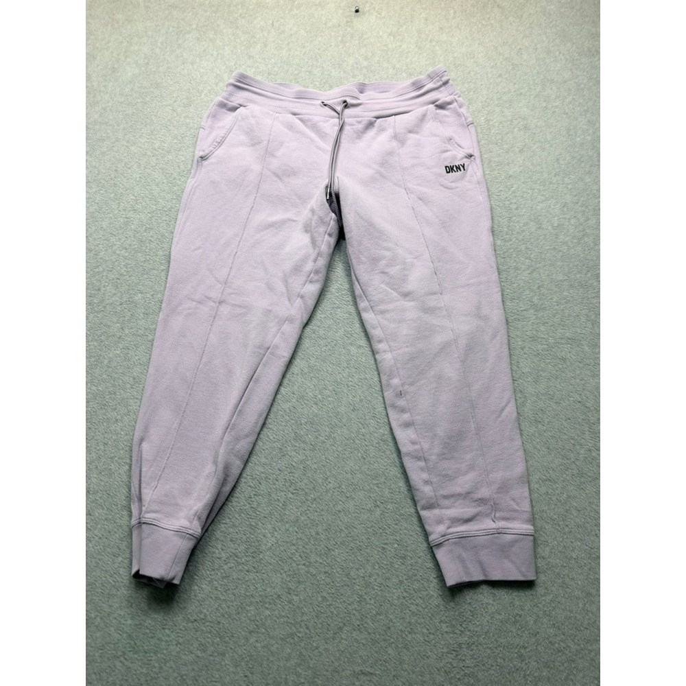 DKNY Sport Womens Lavender Purple Pintuck Joggers Sweatpants Logo Drawstring L